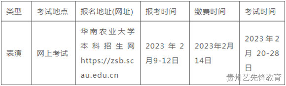 华南农业大学2023年艺术类表演专业招生简章