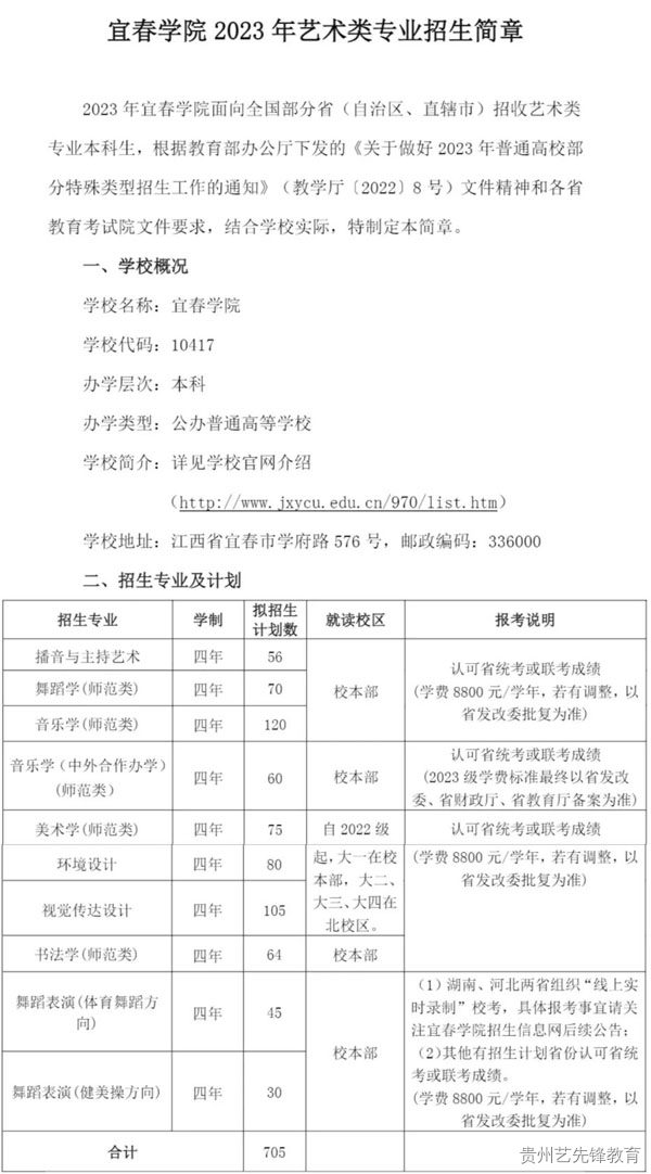 宜春学院2023年艺术类专业招生简章